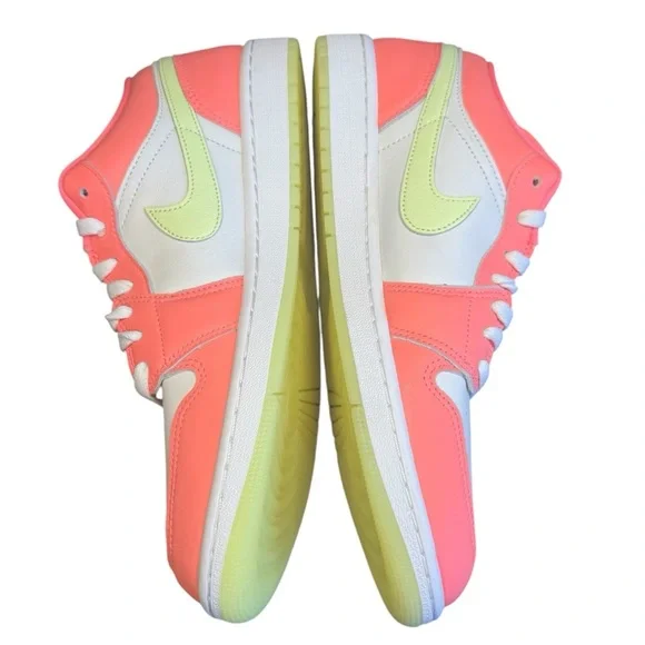 Nike Air Jordan 1 Low SE sneakers. Lava Glow, Barely Volt, & White. Mens Size 11
